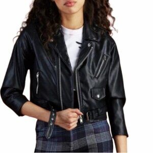UNIF Vegan Leather Jacket Size XS Solid Black Moto